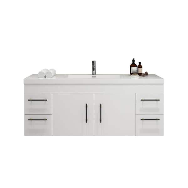 Moreno Bath Elsa 59.06 in. W x 19.50 in. D x 22.05 in. H Bathroom Vanity in High Gloss White with White Acrylic Top