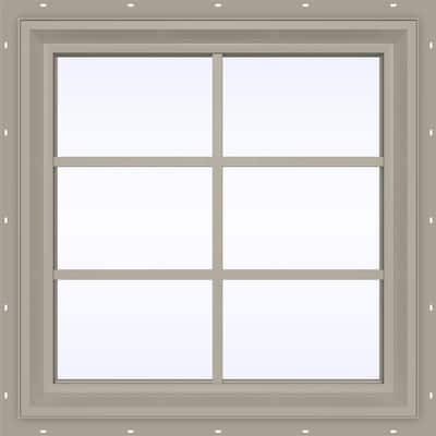 23.5 in. x 29.5 in. V-2500 Series Desert Sand Vinyl Fixed Picture Window with Colonial Grids/Grilles