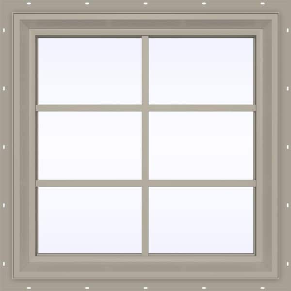 JELD-WEN 23.5 in. x 29.5 in. V-2500 Series Desert Sand Vinyl Fixed Picture Window with Colonial Grids/Grilles