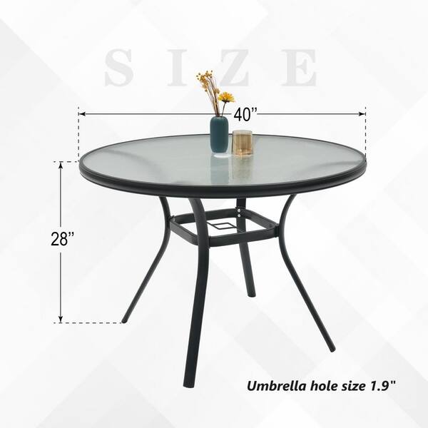 40 round glass top patio umbrella table Anmutig 40 in. Round Glass Outdoor Dining Table AMTBL3