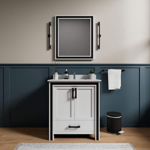 Ziva 30 in W x 22 in D White Bath Vanity and Cultured Marble Top