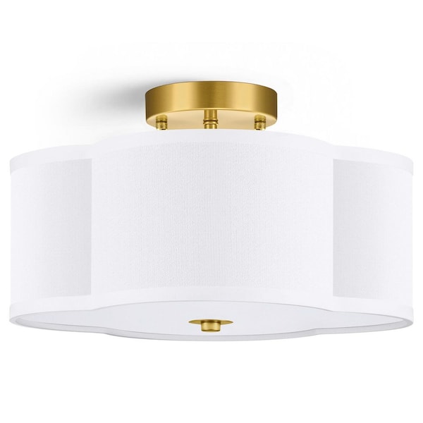 12.6 in. 4-Light Fabric Semi Flush Mount Ceiling Light Fixture with Fabric Shade, Acrylic Diffuser and E26 Bases