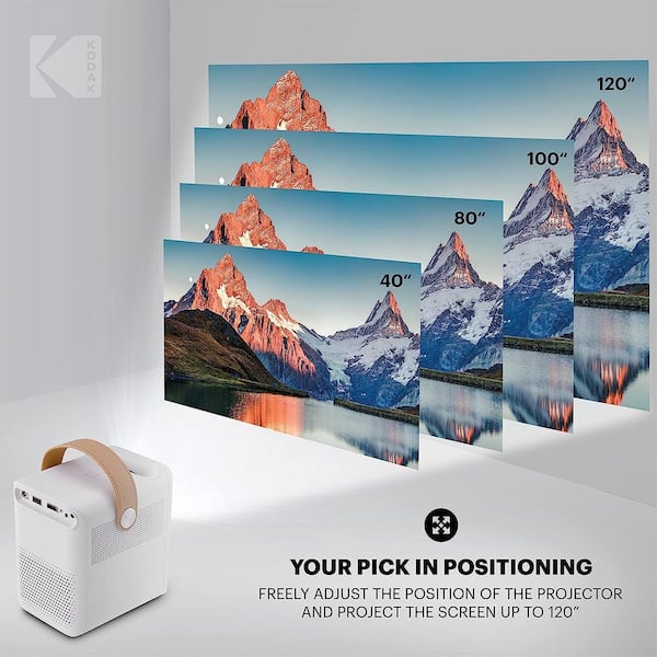 Kodak FLIK HD9 Smart Projector, Native 1920 x 1080, White Portable