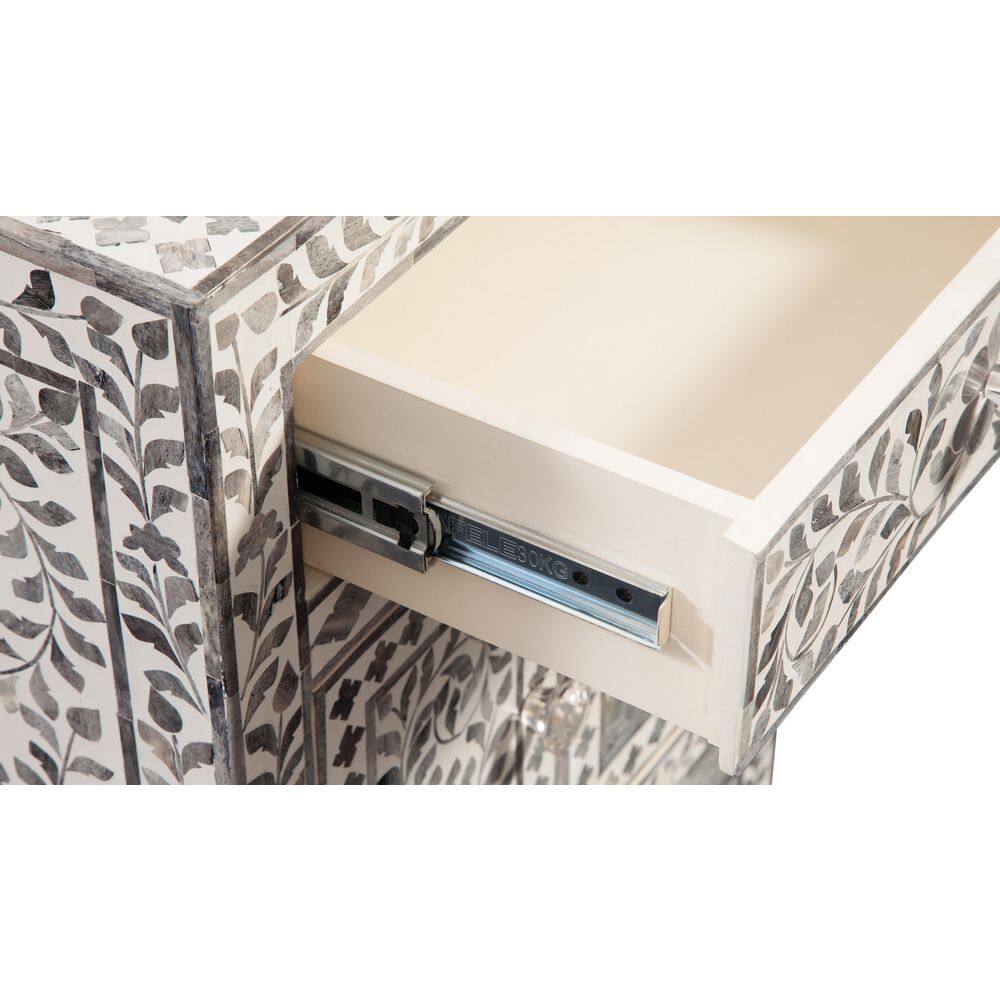 Lilac Gray Floral Vine Motif Hand-Inlaid Bone Accent Chest
