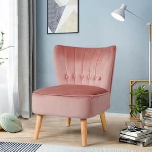 Fashion Armless Accent Chair Modern Tufted Velvet Leisure Chair in Pink