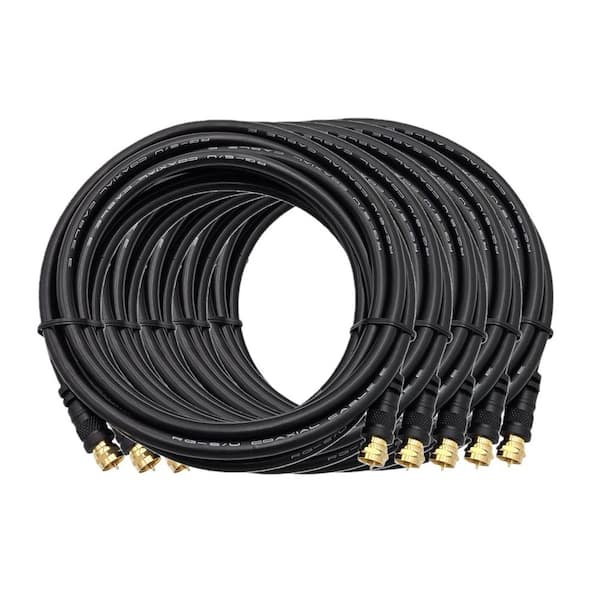 6 ft. (18AWG) RG-6 F-Type Shielded Coaxial Cable-Black 5-Pack