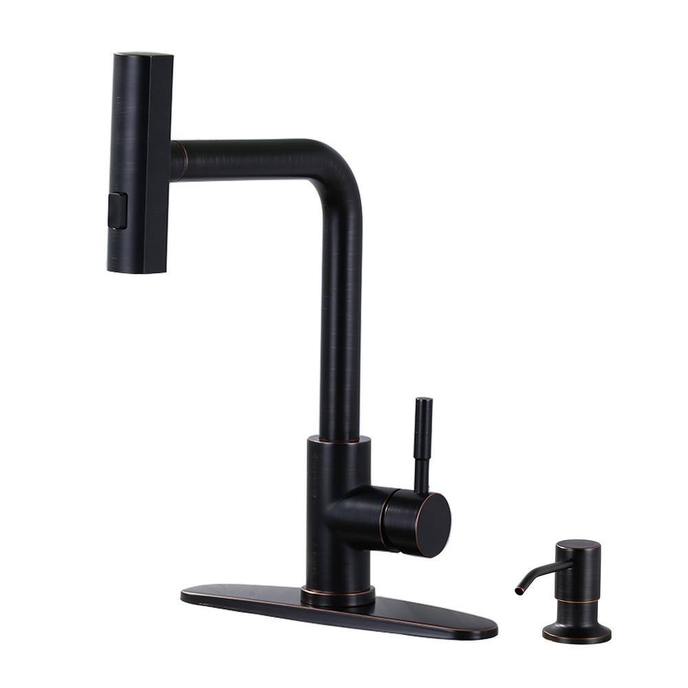 Single-Handle High Arc Pull Down Sprayer Kitchen Faucet with Deckplate in Oil Rubbed Bronze