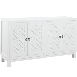 60 in. W x 15.7 in. D x 32 in. H White Rubberwood and MDF Ready to Assemble Kitchen Cabinet Sideboard with Ring Handles