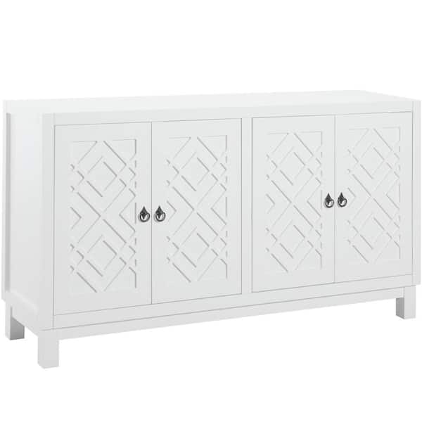 Runesay 60 in. W x 15.7 in. D x 32 in. H White Rubberwood and MDF Ready to Assemble Kitchen Cabinet Sideboard with Ring Handles