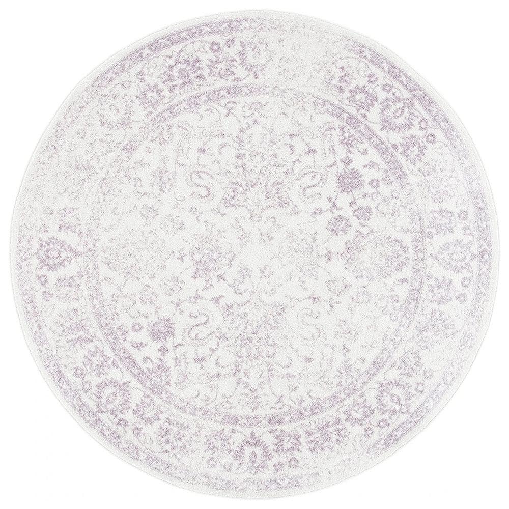 Purple Polypropylene 6 ft. x 6 ft. Oriental Indoor Round Area Rug