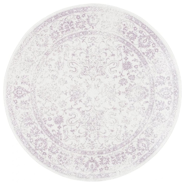 Purple Polypropylene 6 ft. x 6 ft. Oriental Indoor Round Area Rug