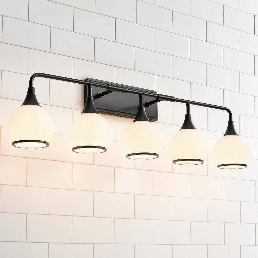 KAISITE 39 in. 5Light Black Bathroom Vanity Light with Milky White