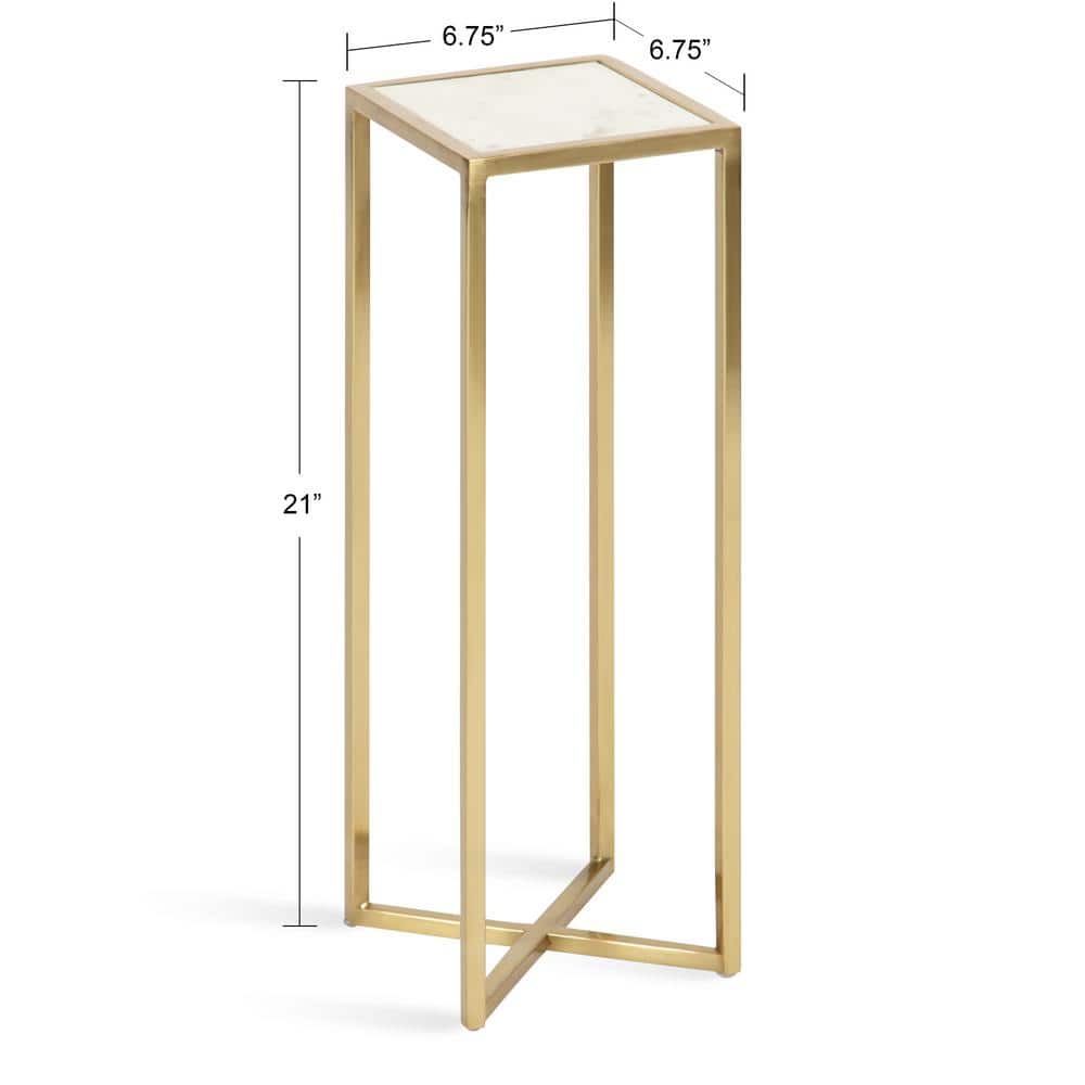Jaspur Gold Finish Square Metal and Marble Accent Table
