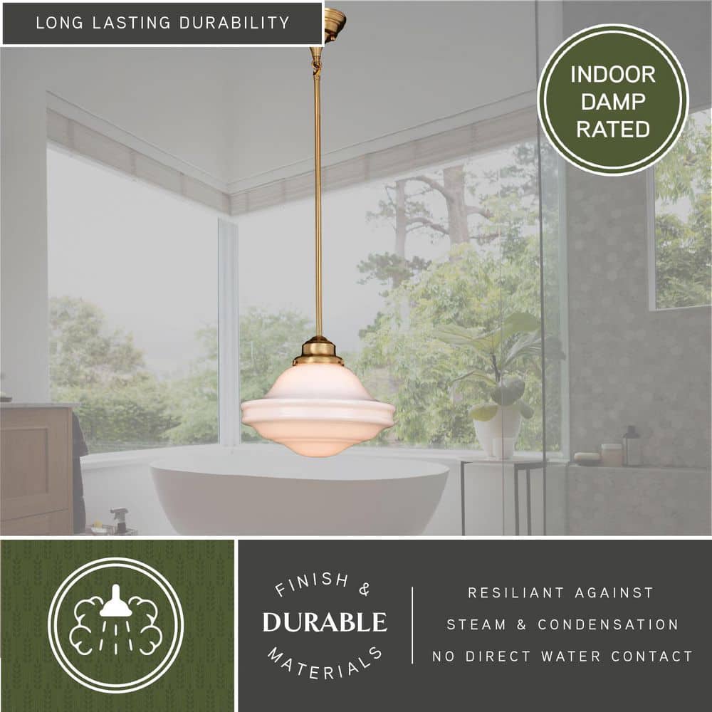 Huntley 12" Natural Brass Pendant with White Milk Glass