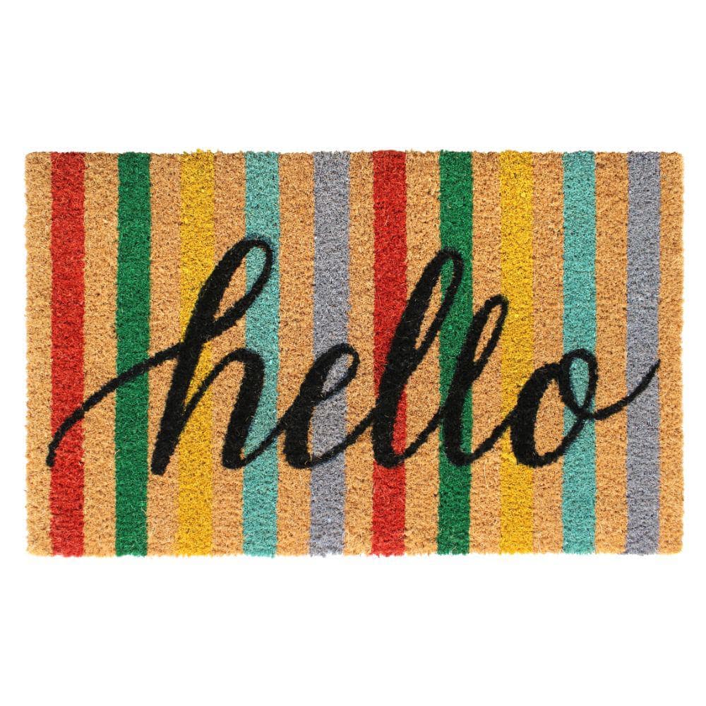 Welcome Hello Multi 18 in. x 30 in. Coir Non-Slip Outdoor Door Mat