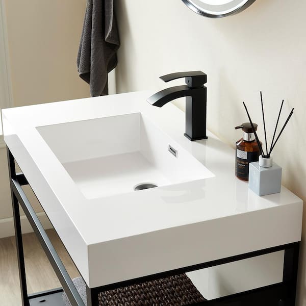ROSWELL Ablitas 35.8 in. Composite Stone Single Console Bathroom Sink in White