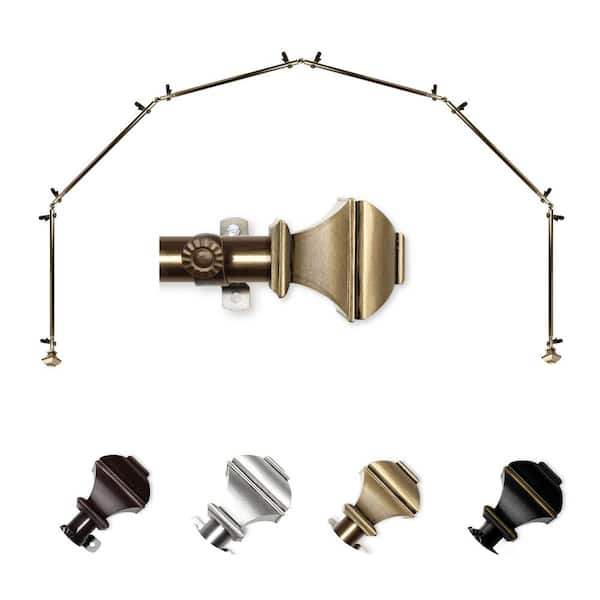 EMOH 13/16" Dia Adjustable 6-Sided Bay Window Curtain Rod 28 to 48" (each side) with Julianne Finials in Antique Brass