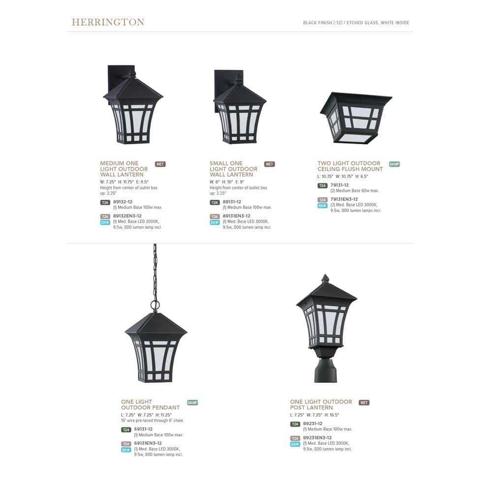 Herrington 7.25" Black Outdoor Pendant Light - Energy Star Rated