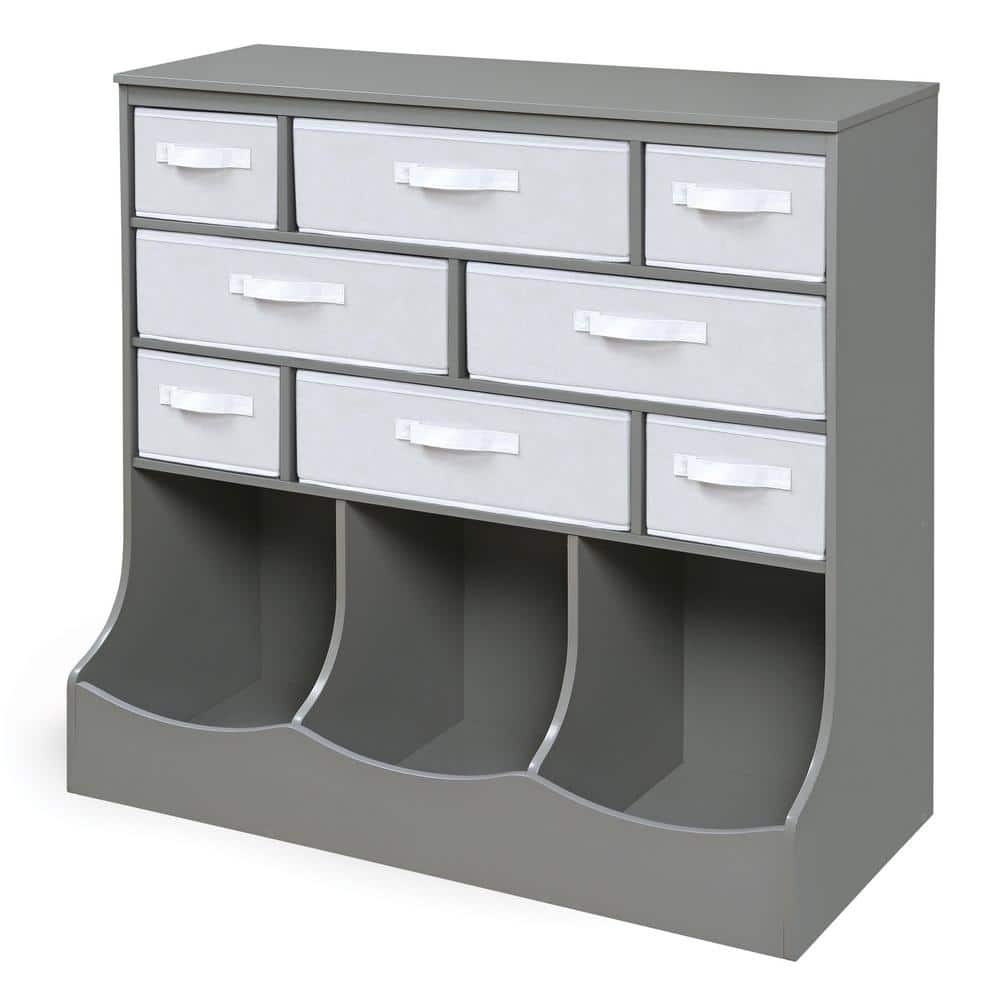 Gray MDF Kids Storage Unit with Baskets and Bins