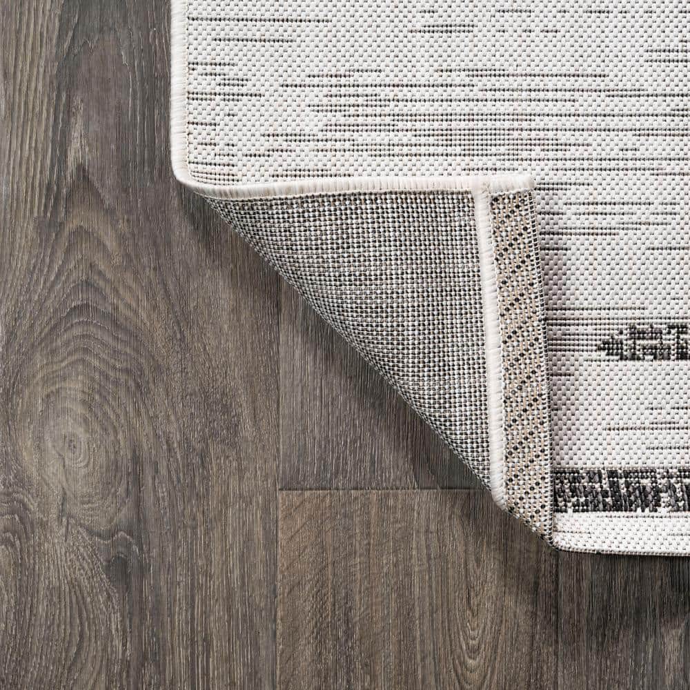 Ivory & Black Striped Synthetic 4' x 6' Easy-Care Area Rug