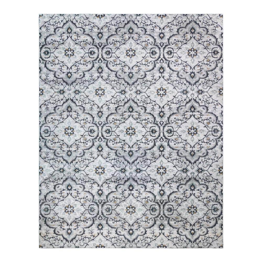 Gray Tufted Rectangular Synthetic Medallion Area Rug 5' x 7'