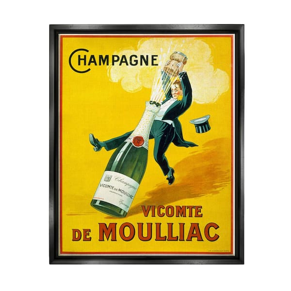 The Stupell Home Decor Collection Illustration Champagne Vicomte de Moulliac Pop Bottle by Marcus Jules Floater Frame Drink Wall Art Print 21 in. x 17 in.