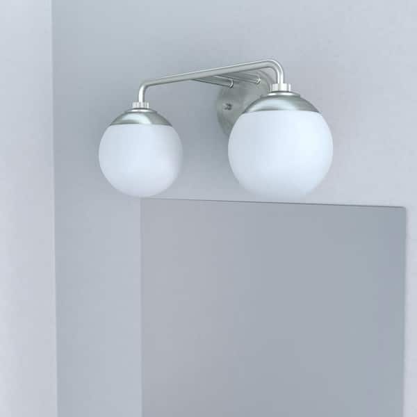 Hunter Hepburn 6 in. 2 Light Brushed Nickel Vanity Light with Frosted Glass Bathroom Light