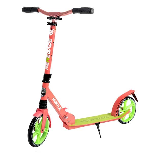 HURTLE Lightweight and Foldable Kick Scooter Adjustable for Teens and Adult, Alloy Deck with High Impact Wheels (Watermelon)