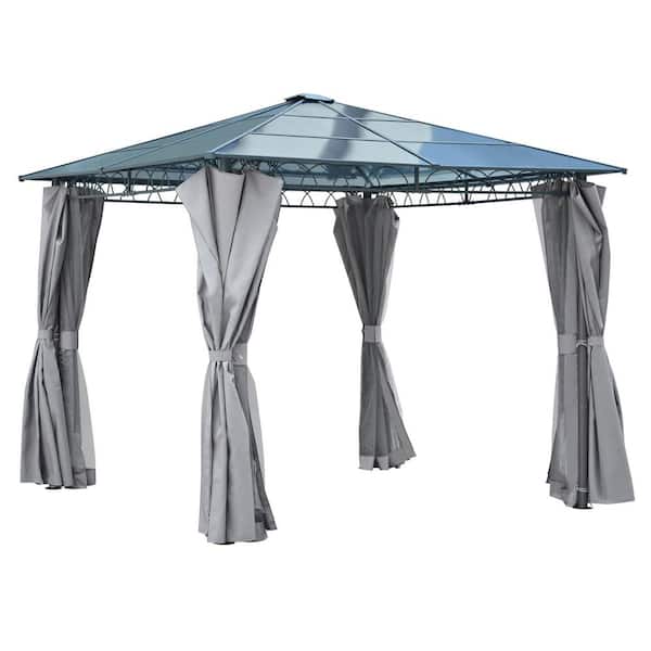 10 ft. x 10 ft. Gray Outdoor Gazebo with Polycarbonate Roof and Privacy Screens for Backyard