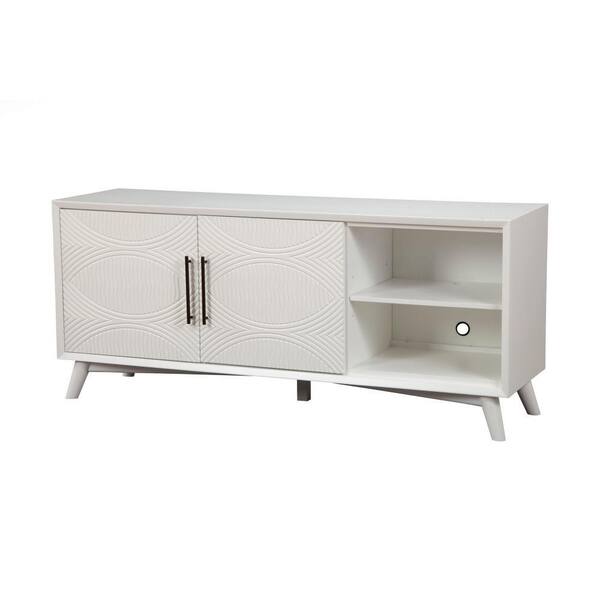 Benjara 64 in. White Wood TV Stand Fits TVs up to 65 in. with 1-Cabinets