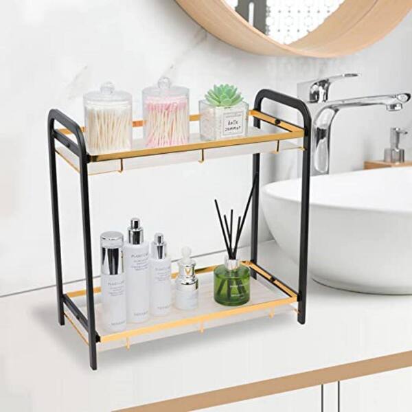 Dyiom 2-Tier Bathroom Counter Organizer, Premium Bathroom Sink Organizer Countertop, Kitchen Spice Rack Storage Shelf, Black