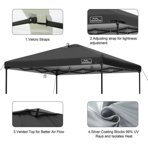 10 x 10 Pop Up Canopy Tent Top Replacement Cover Roof with Air Vent Polyester UV 30 Waterproof Top Only Dark Grey KK 1010TOP DG The Home Depot