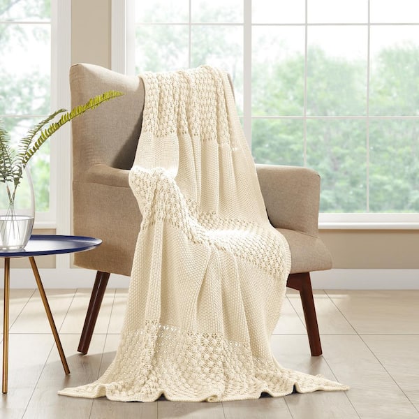 MODERN THREADS Antique White Cotton Cable Knit Throw
