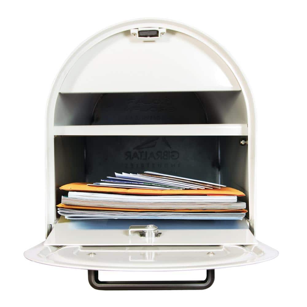 Large White Steel Locking Post Mount Mailbox