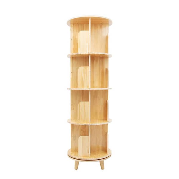YIYIBYUS 17.7 in. Wide Wood 4-Shelf Floor Standing Rotating Bookcase