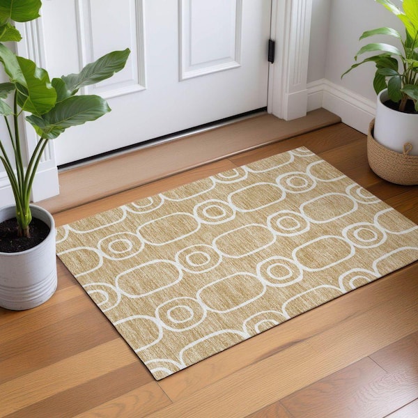 Chantille Machine Washable Indoor/Outdoor Abstract ACN2344 Gold 2 ft. x 3 ft. Accent Rug