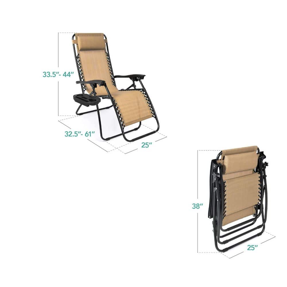 Beige Adjustable Steel Zero Gravity Lounger with Cushions and Tray