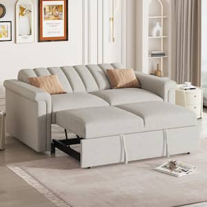 61 in. W Beige Velvet 2-Seater Twin Size Convertible Sleeper Sofa Bed