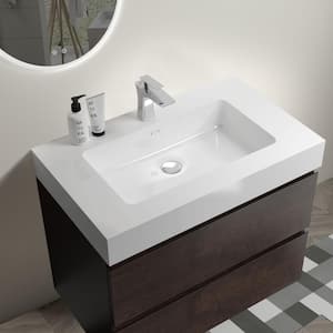 30 in. Single Sink Wall Mounted Rose Wood Bath Vanity with White Solid Surface Top Unassembled without Drain and Faucet