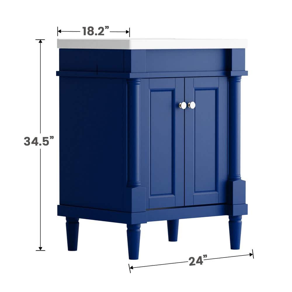 24" Navy Composite Freestanding Vanity with White Ceramic Top
