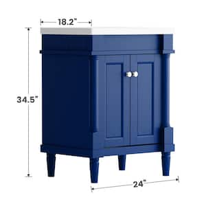 24 in. W X 18.2 in. D X 34.5 in. H Single Basin Vanity in Navy with White Ceramic Top