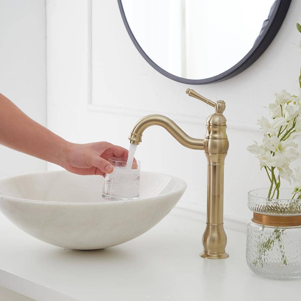 Brushed Gold Single Handle High-Arc Vessel Sink Faucet