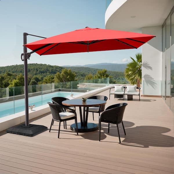grand patio umbrella PatioKingdom Lighted Cantilever with Base Kingdom providing the ultimate rust protection 11 ft. x 9 ft.