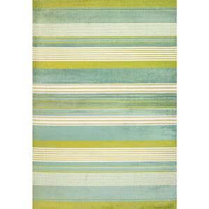 Duxbury Green/Blue 3 ft. x 5 ft. Gradient Ticking Striped Area Rug