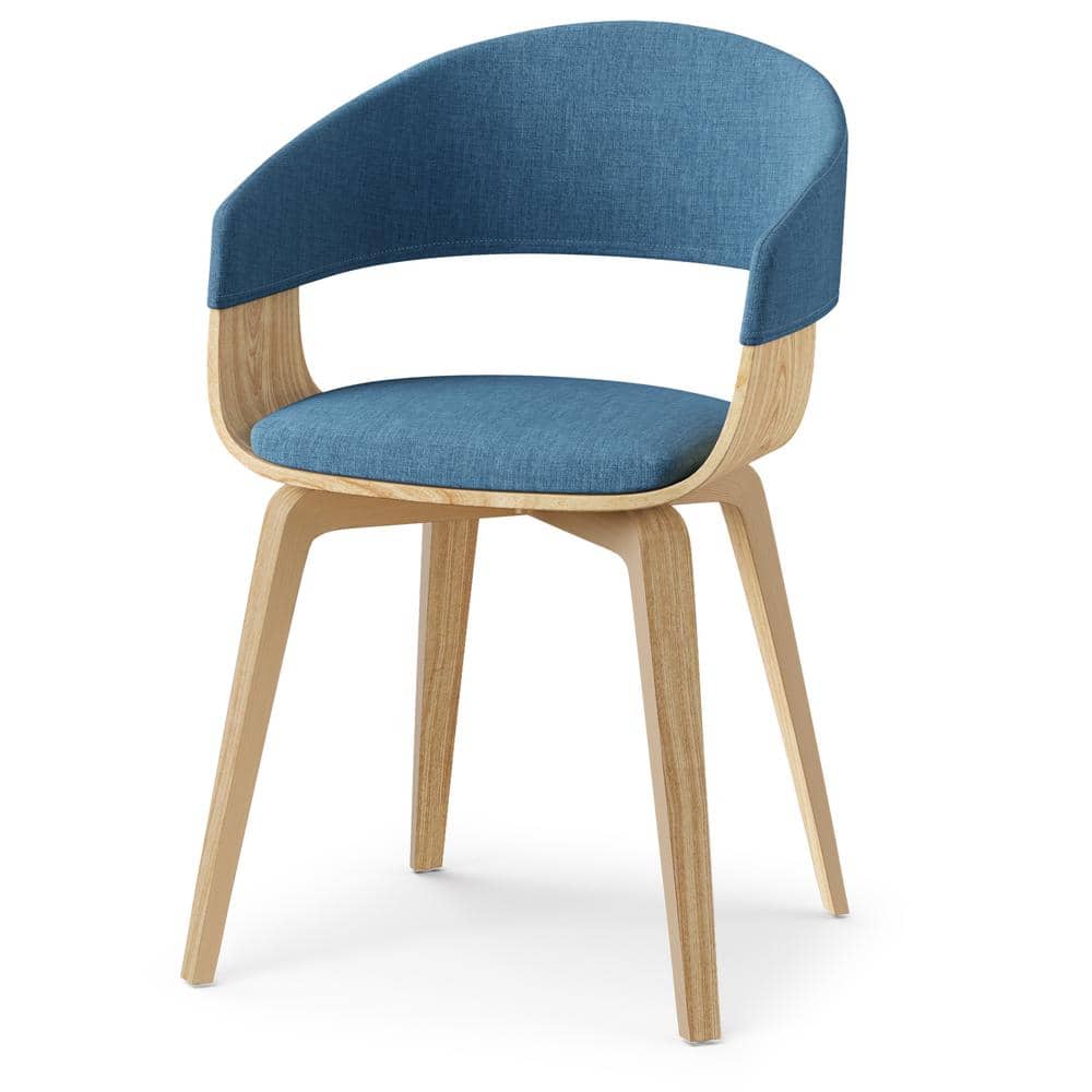 Blue Linen Upholstered Side Chair with Natural Oak Frame