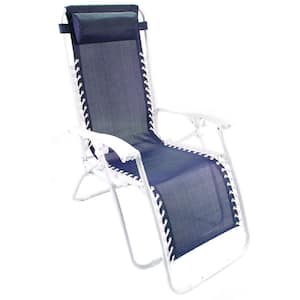 70 in. x 21 in. Navy Zero Gravity Outdoor Lounge Chair Recliner with Removable Headrest Pillow