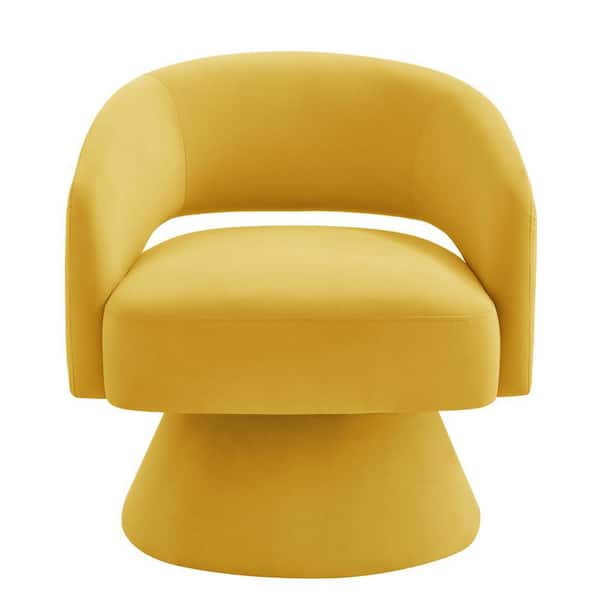 Yellow Velvet Modern Swivel Barrel Chair Upholstered Accent Armchair Swivel Chair Lounge Chair with Open Backrest