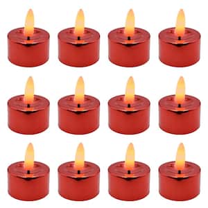 Battery Operated 3D Wick LED Tea Lights, Red - Set of 12