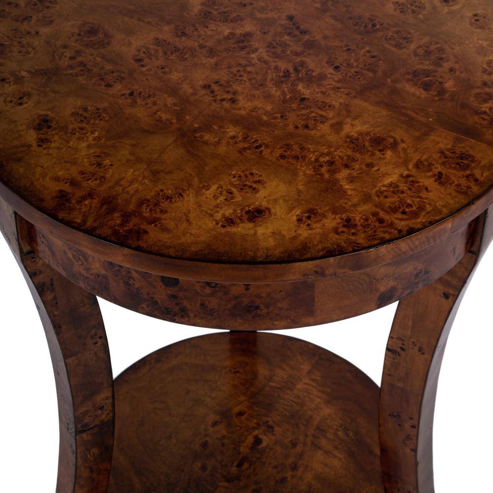 Holdin Round Light Brown Burl Wood Side Table