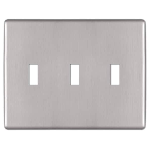 AMERELLE Kentley Screwless 3-Gang Toggle Steel Wall Plate - Brushed Nickel
